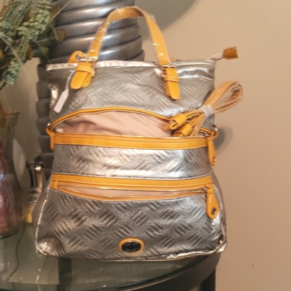 Bella Tote large Capacity Bag Silver & muster yellow - Picture 2 of 8